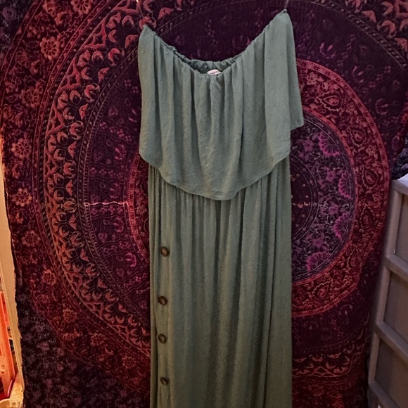 Sage Green Strapless Maxi Dress - Picture 2 of 6